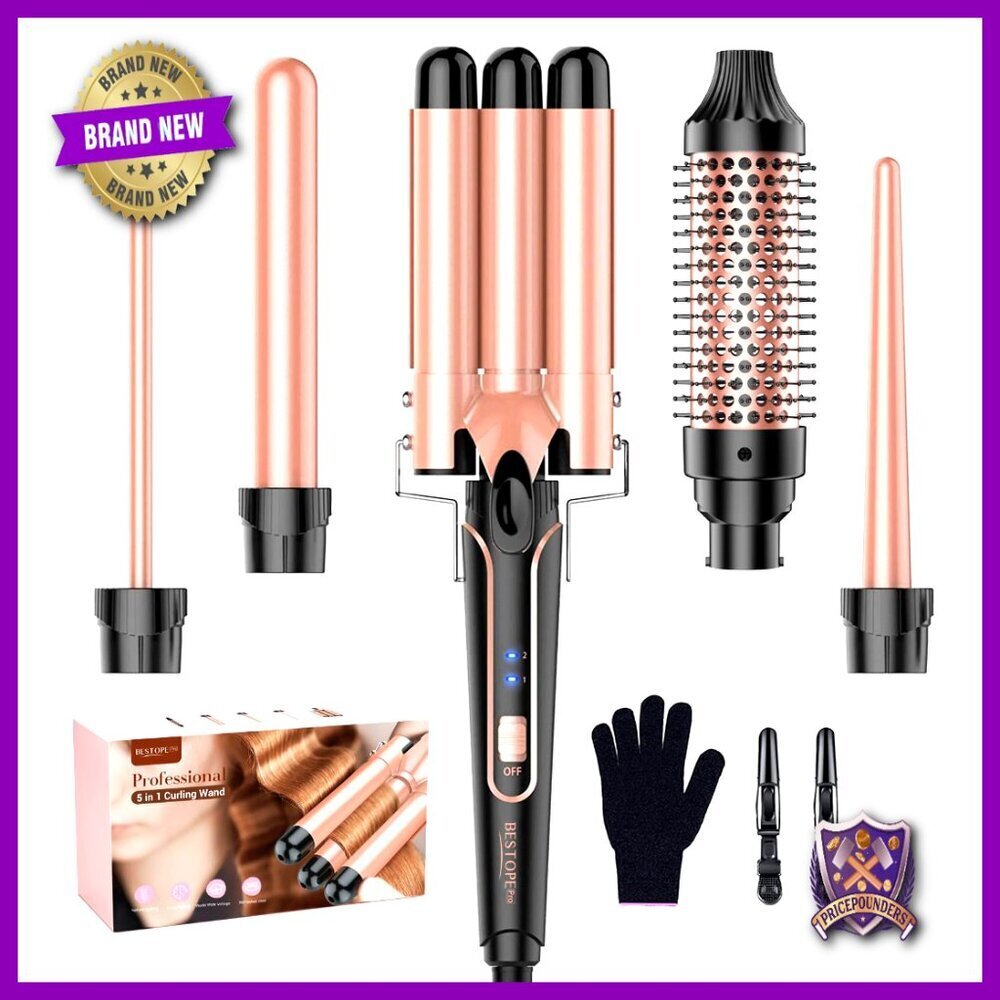 5-in-1 Curling Iron Set Interchangeable Wands Thermal Brush Fast Heating